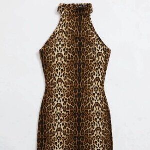 LEOPARD Print Mini Dress Stretchy Size M